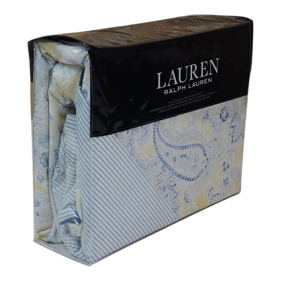Lauren Ralph Lauren Marisa Full/Queen Duvet Cover Set 92x96" Blue Yellow Paisley - Picture 3 of 11